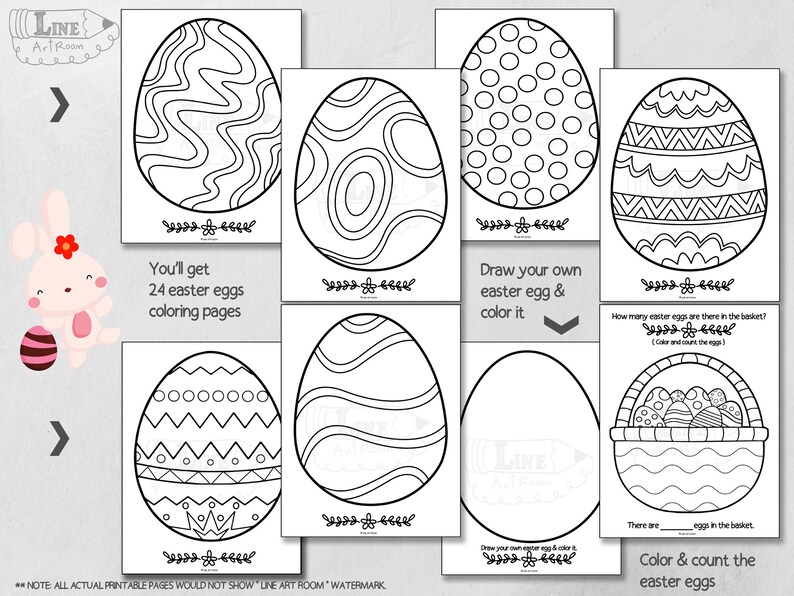 24 Easter Egg Coloring Pages for Kids Coloring Book PDF Easter ...