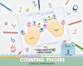 Counting Fingers Number Matching Printable Toddler Activity Kit. Preschool Curriculum Printable. Pre K Busy Binder. Busy Book for 2 Year Old