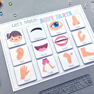 Body Parts Printable Matching Toddler Activity. Busy Book for 2 Years ...