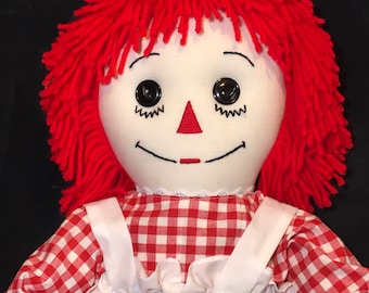 25 inch Raggedy Ann Doll; Handmade with Red Hair,  1/4 Inch Red and White Checked Calico.