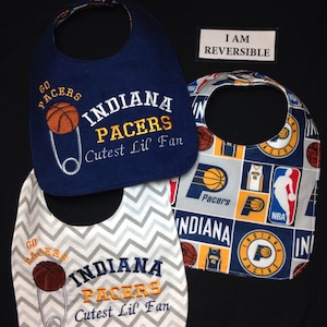 REVERSIBLE Indiana PACERS baby bib; Basketball Baby Bib, Cute, Handmade; Cutest Lil&#39; Fan; Diaper pin Embroidery, may be personalized