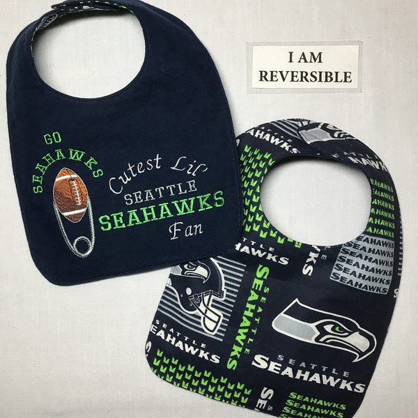 Seattle Seahawks inspired REVERSIBLE Baby Bib;Handmade,Gender Neutral Baby shower gift,Cutest Little Seattle Seahawks Fan baby bib