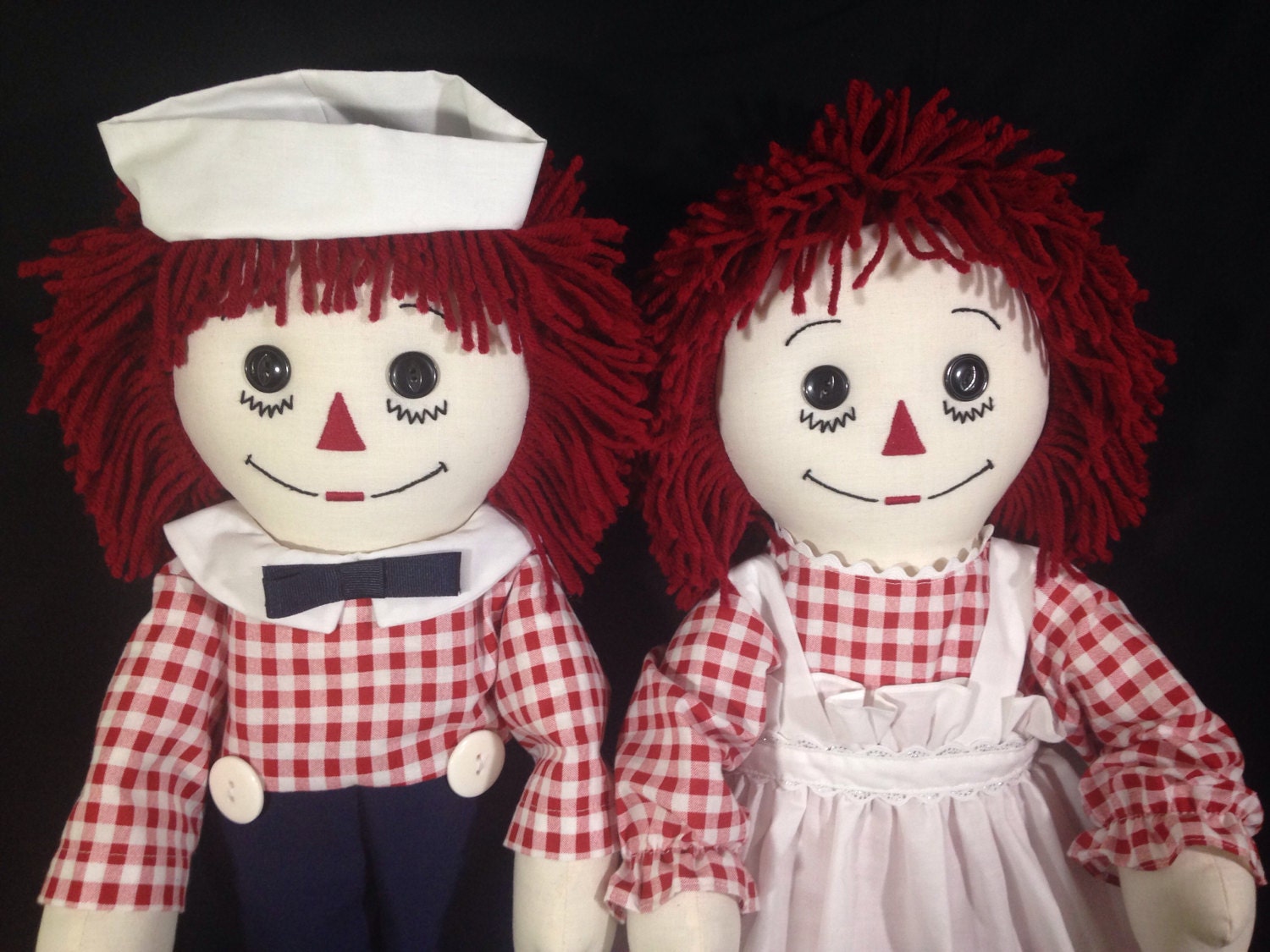 Pair of 25 Inch Handmade Raggedy Ann & Raggedy Andy Dolls;red Hair