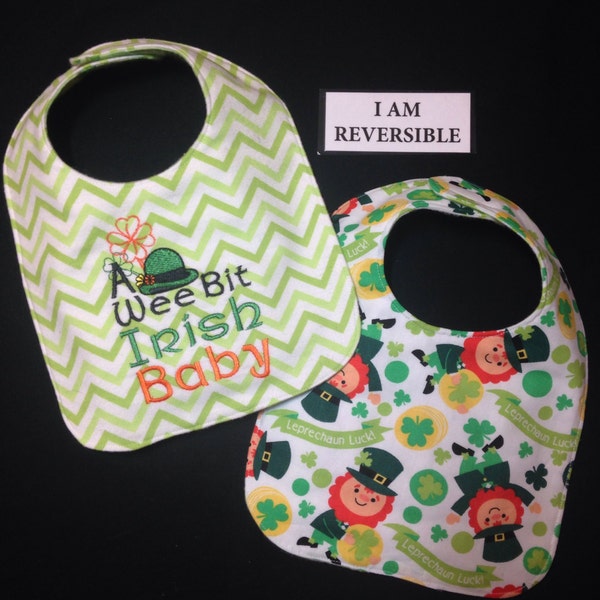 Reversible, Wee Bit IRISH Baby Bib,Irish Dude with Attitude, Irish Princess, Gender Neutral Handmade, Embroidered,Irish Baby Bib.