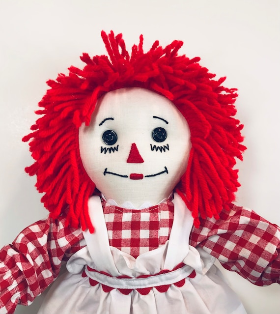15 INCH Raggedy Ann Doll/handmade, Red Hair, Red and White Check