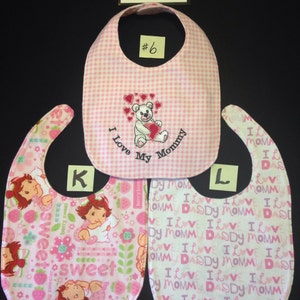 REVERSIBLE I Love My Mommy/Big Sister/Big Brother Baby Bib, Baby Girl Shower Gift, Handmade, Embroidered Baby Bib, Personalized/Custom bibs
