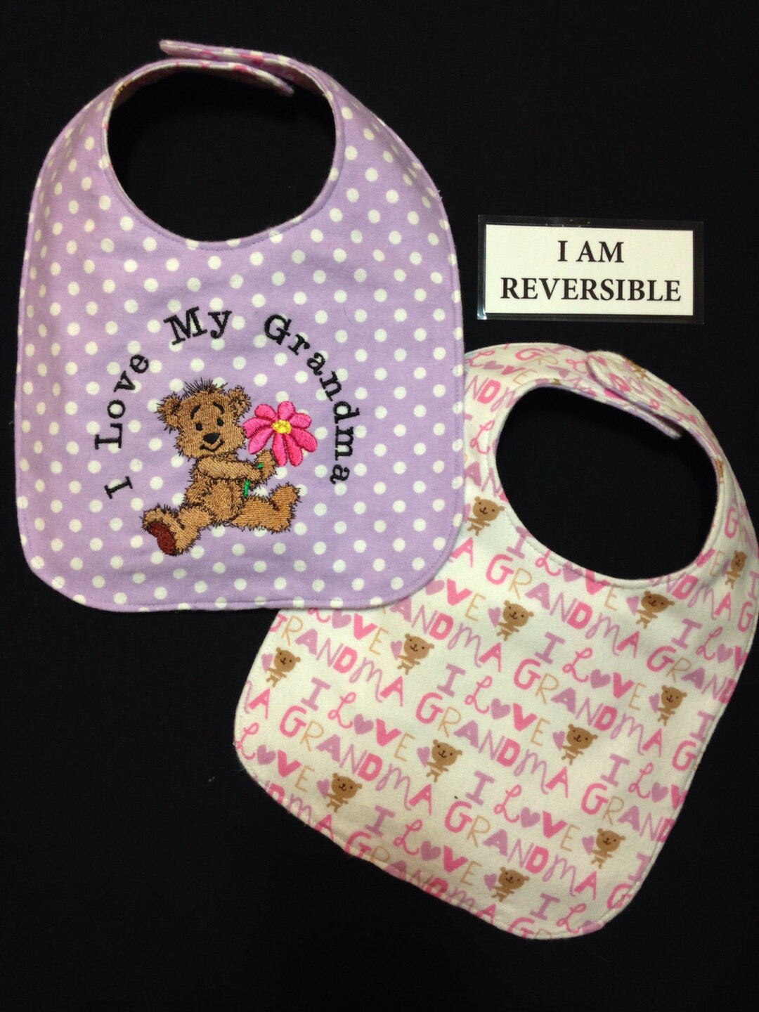Reversible, Handmade GRANDMA Baby Bib,i Love My Grandma Bib, Baby Girl