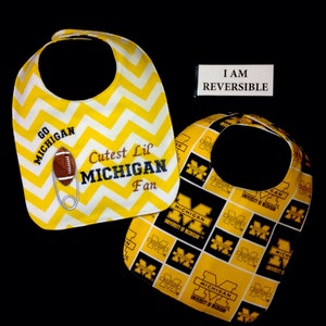 REVERSIBLE  University of MICHIGAN inspired Baby Bib, Gender neutral,Handmade, Embroidered;Cutest Lil&#39; Fan/Daddy&#39;s Little Football Buddy Bib