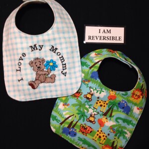 Reversible, handmade I Love my Mommy baby bib,Grandma/ Mommy/Auntie Baby Bib, Baby Boy shower gift, Unique Baby bib, handmade,personalized