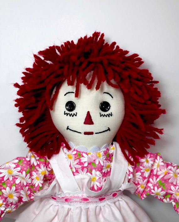 15 Inch Handmade Raggedy Ann Doll red Hair Pink Dress With Daisies Embroidered Apron Optional Personalization Etsy