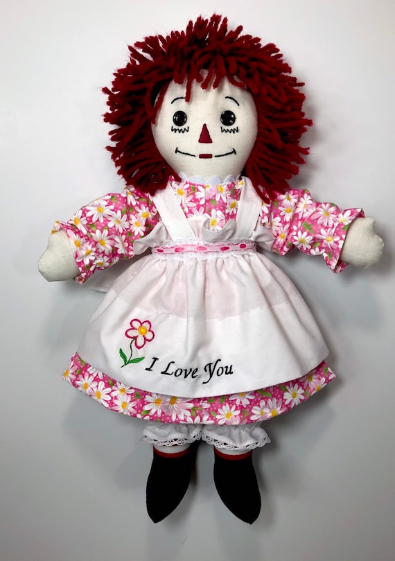 15 Inch Handmade Raggedy Ann Doll red Hair Pink Dress With