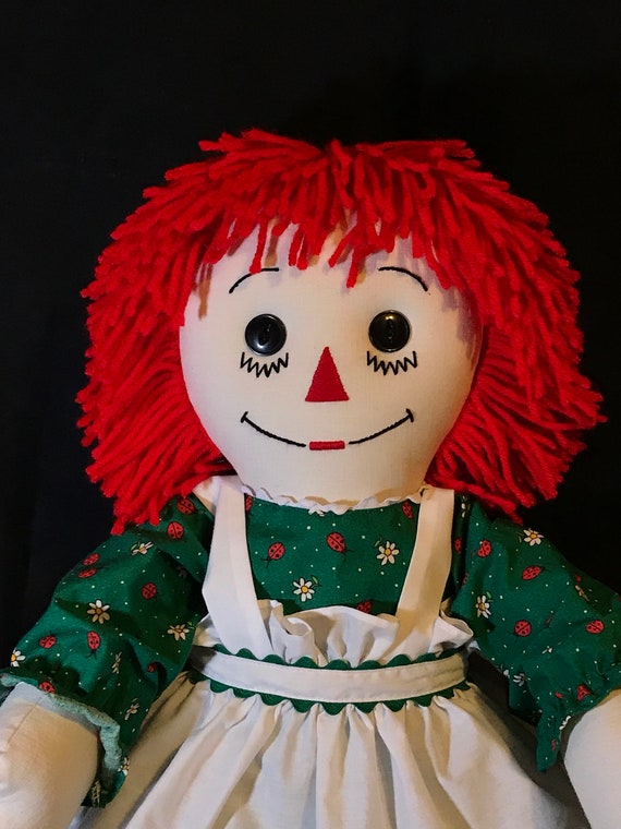 25 Inch Raggedy Ann Doll; Handmade With Red Hair, Green Dress With Ladybugs  and Daisies, Embroidered Apron, Optional Personalization - Etsy