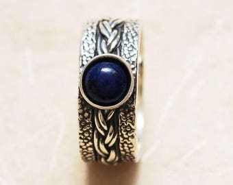 Lapis Lazuli Ring, Wide band ring, Wide Silver ring, Unique gemstone ring, Everyday ring, Unique silver ring, Meaningful ring, Mothers Ring
