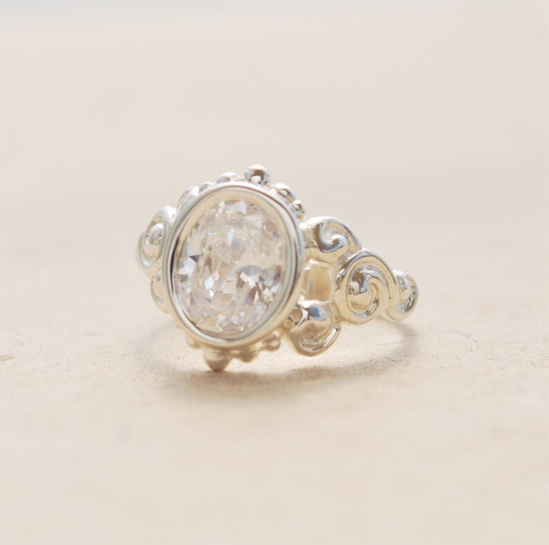 Unique Engagement Ring Oval Engagement Ring Sterling Silver Etsy