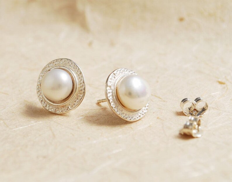 Large Pearl Earrings Large Stud Earrings Bridal Stud Earrings Unique Stud Earrings Sterling Silver Stud Earrings Pearl Stud Earrings