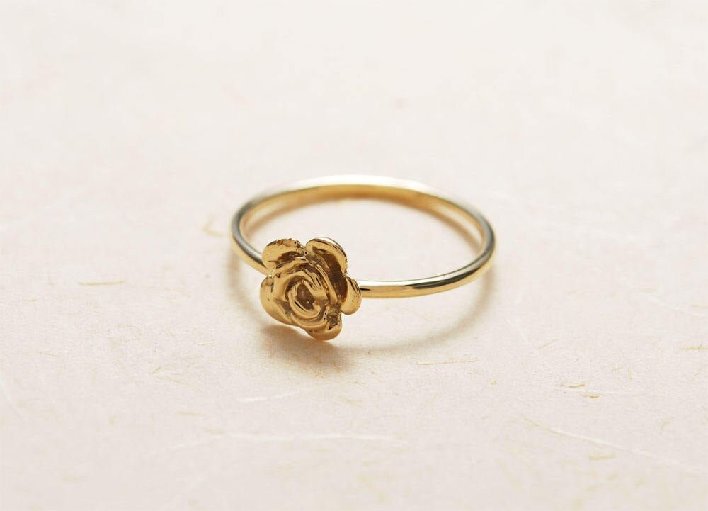 Gold Flower Ring Solid 14K Gold Minimalist Gold Ring Dainty | Etsy