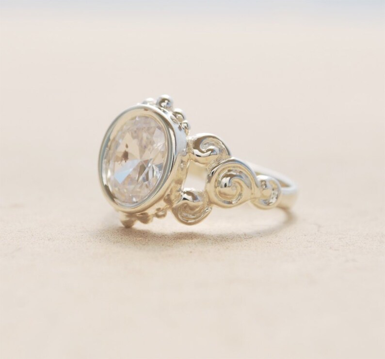Unique Engagement Ring Oval Engagement Ring Sterling Silver Etsy