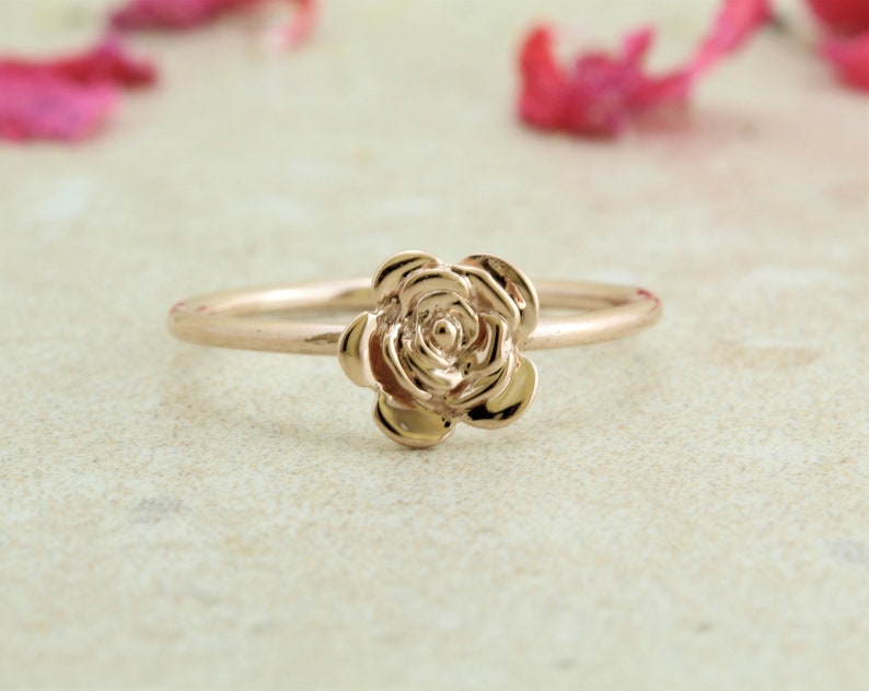 Gold Flower Ring Solid 14K Gold Minimalist Gold Ring Dainty Etsy