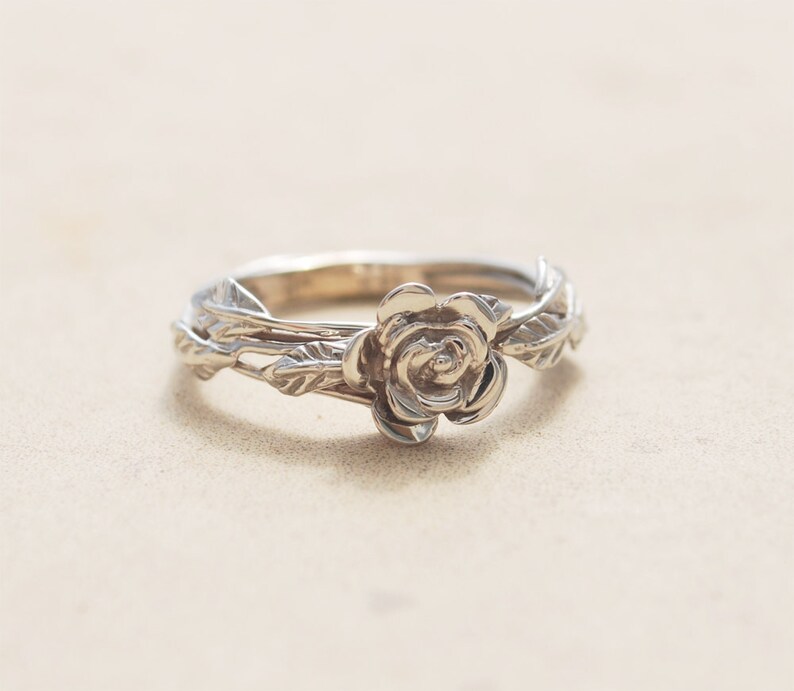 Gold Flower Ring Nature Engagement Ring 14K White Gold Etsy