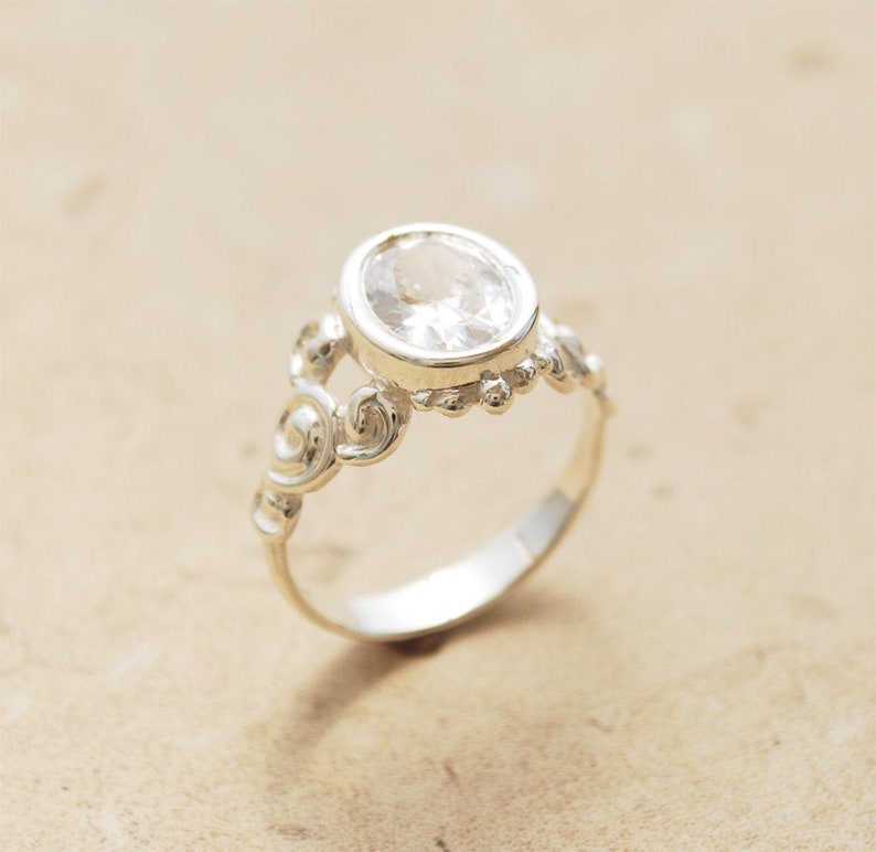 Unique Engagement Ring Oval Engagement Ring Sterling Silver Etsy