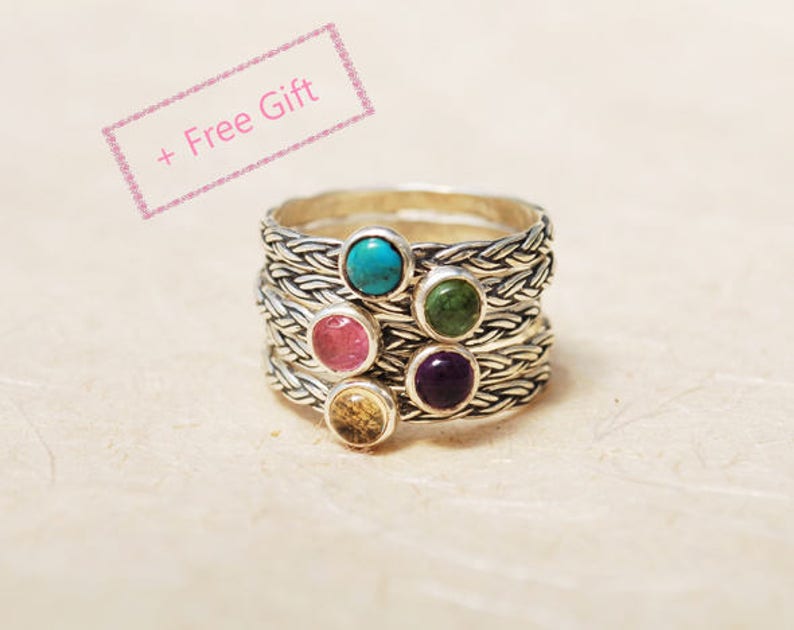 Sterling Silver Stacking Rings 5 Birthstone Stacking Rings Birthstone Stack Ring Stack Rings Set Of 5 Birthstone Rings Stackable Rings