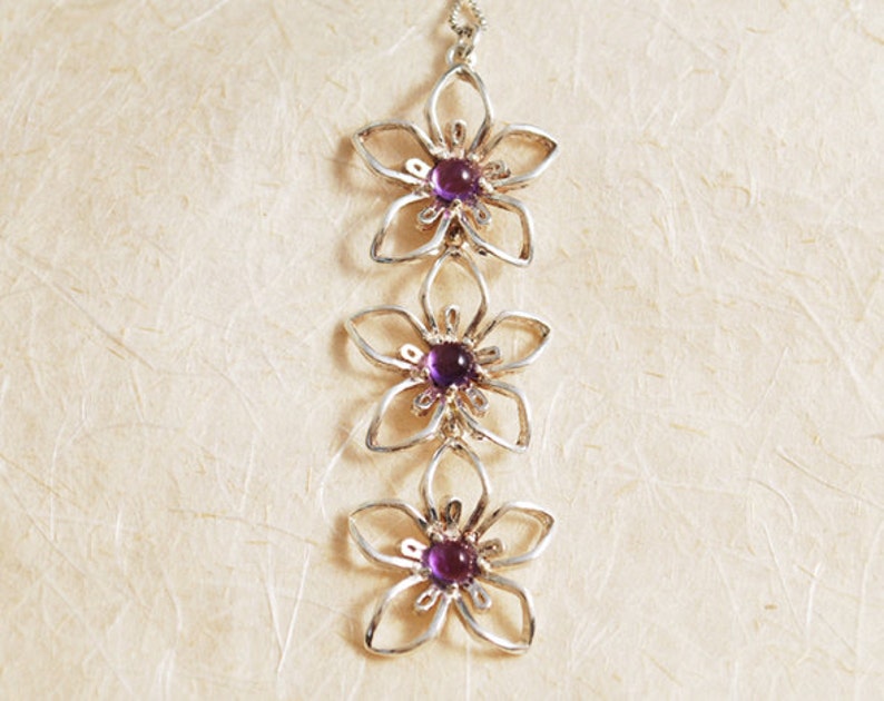 Long Pendant Necklace Cascading Necklace Flower Necklace Amethyst Necklace February Birthstone Necklace Personalized Necklace