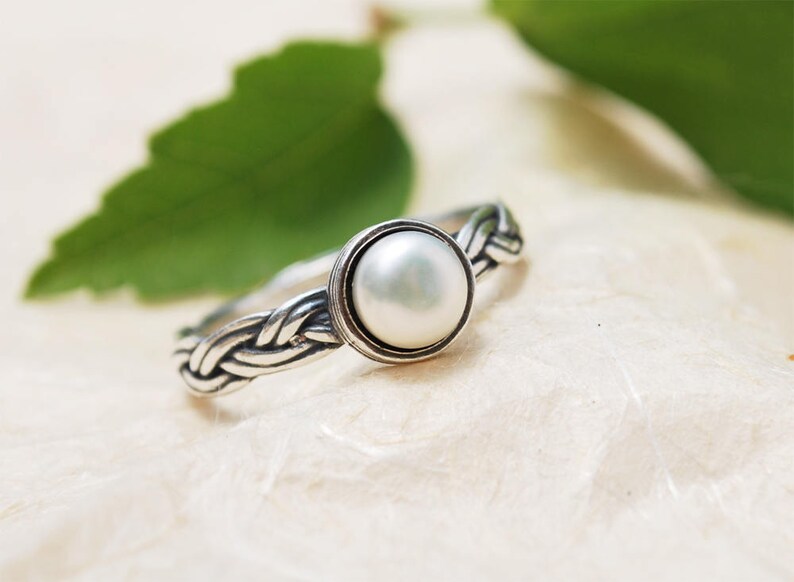 Pearl Engagement Ring, Unique Engagement Ring, Sterling Silver Engagement Ring, June Birthstone Ring, Personalized Ring 