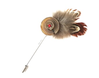 Brown Feather Lapel Pin - Hat Pin