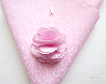 Hand Stitched Hem Cotton Pocket Square Ditsy Floral Magenta White