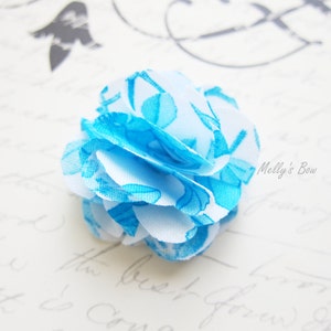 Blue Prints Lapel Flower Pin - Wedding Boutonniere - Fabric Flower Brooch