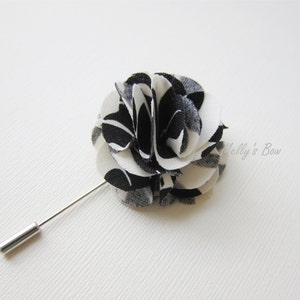 Men&#39;s Lapel Flower Pin - Wedding Boutonniere - Tuxedo Corsage - Black Printed