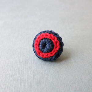 Navy Crochet Lapel Bud Pin - Buttonhole - Small Flower - 0.87"