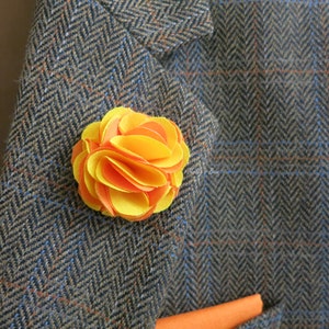 Men&#39;s Lapel Flower Pin - Wedding Boutonniere - Tuxedo Corsage - Orange-Yellow