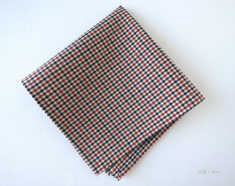 Red and Blue Gingham - Hand Stitched Hem Handkerchief - Pocket Square