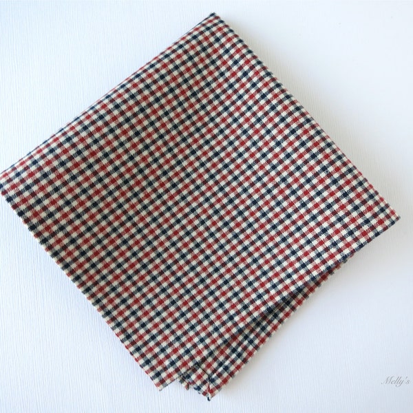 Red and Blue Gingham - Hand Stitched Hem Handkerchief - Pocket Square