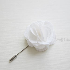 White Linen Boutonniere - Men's Lapel Flower Pin - Tuxedo Corsage - Prom Flower