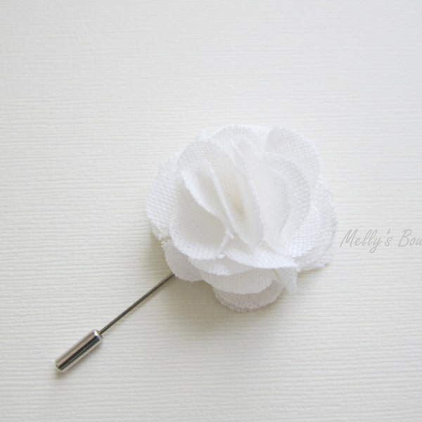 White Linen Boutonniere - Pin de flor de solapa para hombre - Corsage de esmoquin - Flor de baile