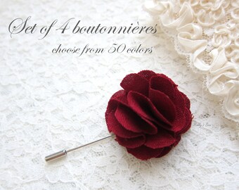 Set of 4 Wedding Boutonnieres - Groomsmen Flowers - Mens Lapel Flowers - Suit Pins  - Mens Accessories