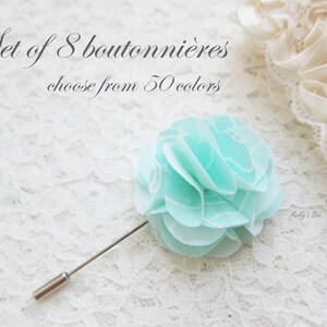 Set of 8 Wedding Boutonnieres Lapel Flower Pin - Buttonhole - Groomsmen Gift - Suit Pin
