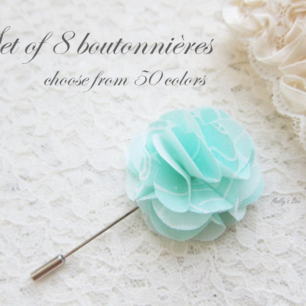 Conjunto de 8 boutonnieres de boda solapa flor pin - ojal - Regalo de los padrinos - Alfiler de traje