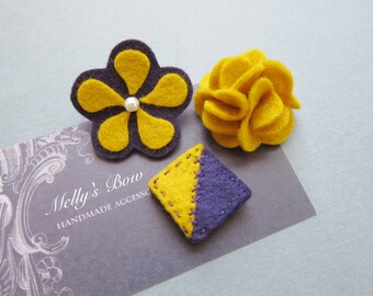 Mens Lapel Pin Gift Set - Wool Felt Lapel Flower - Wedding Boutonniere - Golden*Plum