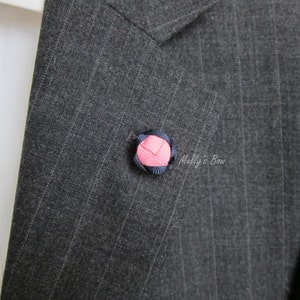 Navy-Pink Knot Lapel Pin - Buttonhole - Small Lapel Bud - 0.75&quot;