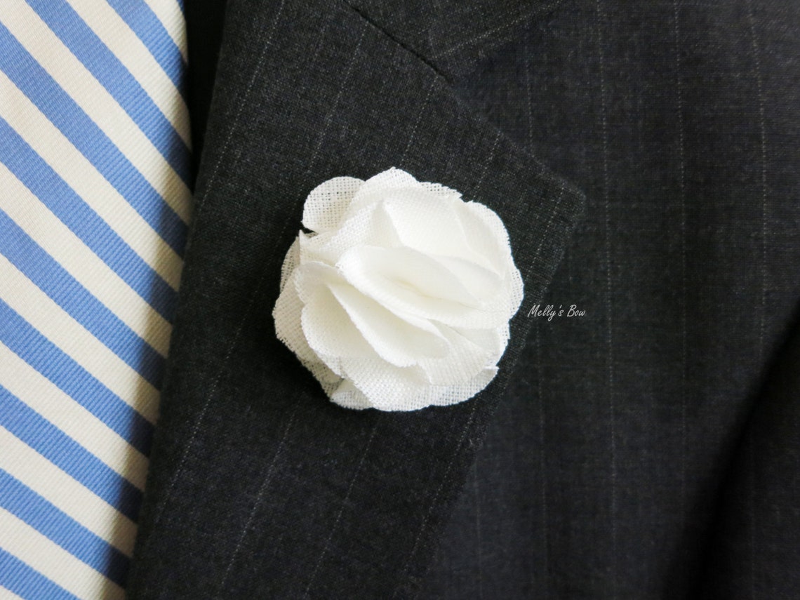 White Linen Boutonniere Men's Lapel Flower Pin Tuxedo Etsy Hong Kong