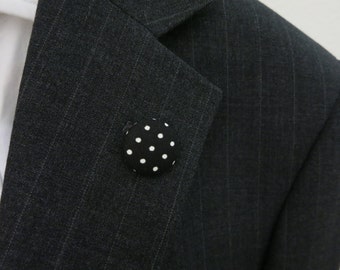 Black/White Polka Dots Lapel Button Pin - Tie Tack - Buttonhole