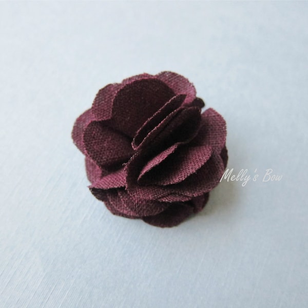 Wedding Boutonniere - Black Tie Lapel Flower Pin - Plum Linen