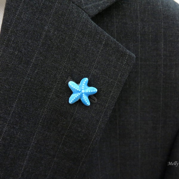 Blue Starfish Lapel Pin - Small Suit Pin - Pocket Pin - Buttonhole - 0.75"