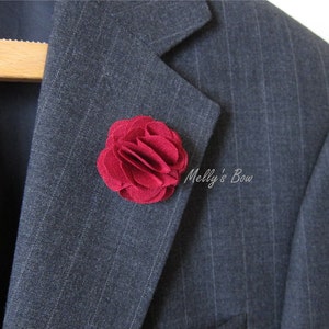 Red Linen Men's Lapel Pin - Wedding Boutonniere - Tuxedo Corsage