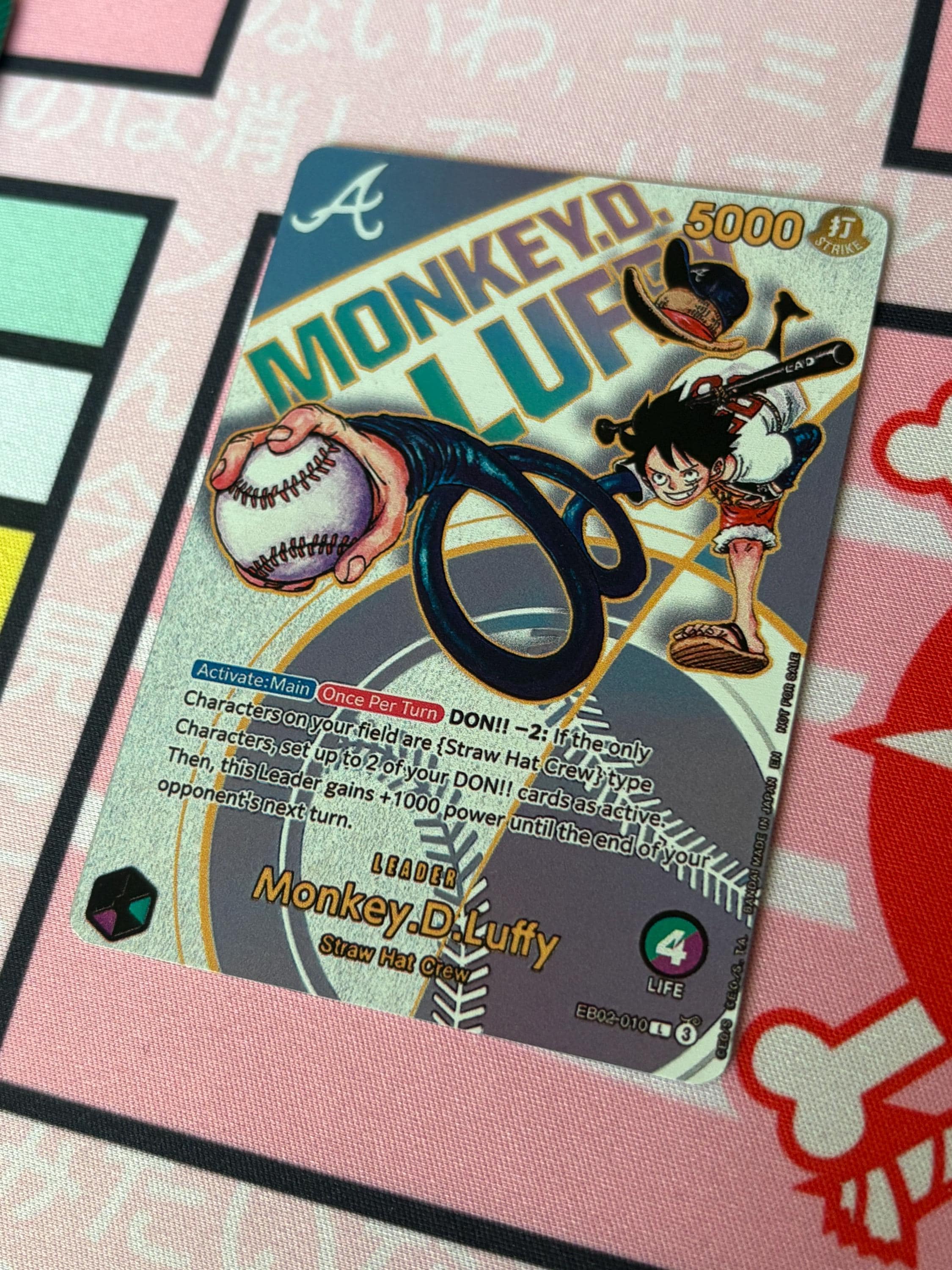 One Piece TCG Textured Holo Handmade Dodgers or Braves Luffy