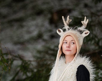 Fantasy Hat for Adult | Costume Hat | Deer Antler Hat | Hat with Ears and Antlers | Gift for Fantasy Lover