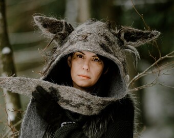 Tocado de lobo / Capucha de cosplay de lobo /Sombrero de disfraz de lobo / Capucha de animal con orejas de lobo